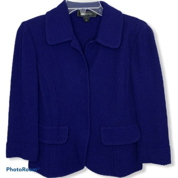St. John Jackets & Blazers - St John Indigo Blue Blazer Button Santana Knit